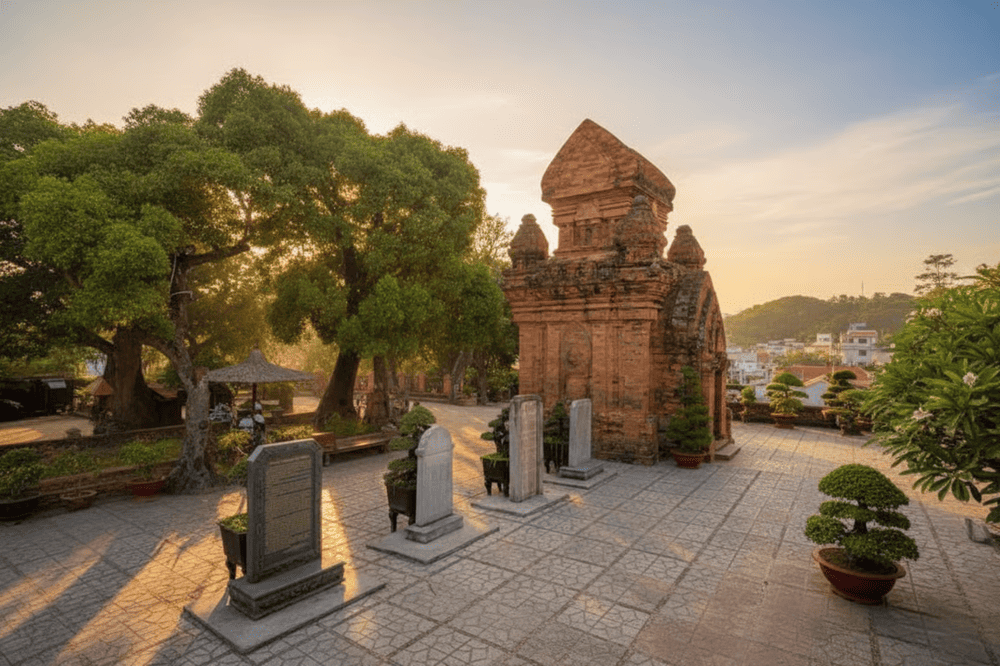 The stone stele behind the main tower, engraved with the legend of the Cham Holy Mother Thien Y Ana by mandarin Phan Thanh Gian
